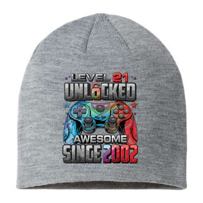 Level 21 Unlocked Awesome Since 2002 21st Birthday Gaming Sustainable Beanie