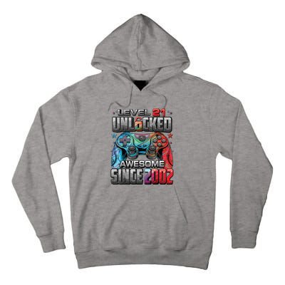 Level 21 Unlocked Awesome Since 2002 21st Birthday Gaming Tall Hoodie