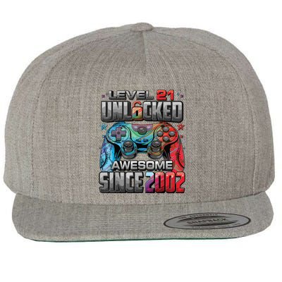 Level 21 Unlocked Awesome Since 2002 21st Birthday Gaming Wool Snapback Cap