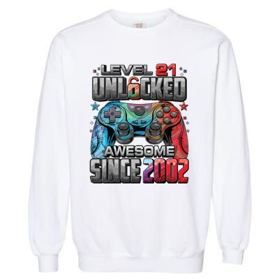 Level 21 Unlocked Awesome Since 2002 21st Birthday Gaming Garment-Dyed Sweatshirt