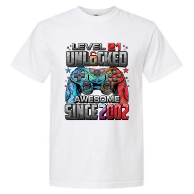 Level 21 Unlocked Awesome Since 2002 21st Birthday Gaming Garment-Dyed Heavyweight T-Shirt