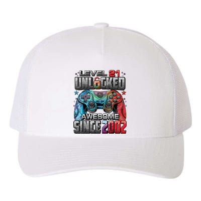 Level 21 Unlocked Awesome Since 2002 21st Birthday Gaming Yupoong Adult 5-Panel Trucker Hat