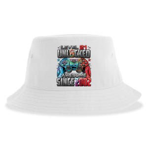 Level 21 Unlocked Awesome Since 2002 21st Birthday Gaming Sustainable Bucket Hat