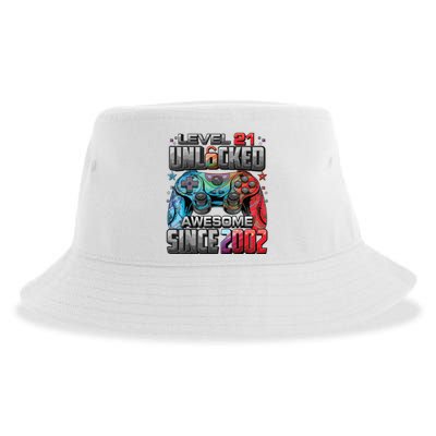 Level 21 Unlocked Awesome Since 2002 21st Birthday Gaming Sustainable Bucket Hat