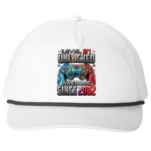 Level 21 Unlocked Awesome Since 2002 21st Birthday Gaming Snapback Five-Panel Rope Hat