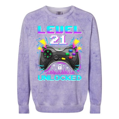 Level 21 Unlocked 21st Birthday Video Game Gift Birthday Gaming Colorblast Crewneck Sweatshirt