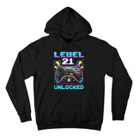 Level 21 Unlocked 21st Birthday Video Game Gift Birthday Gaming Hoodie