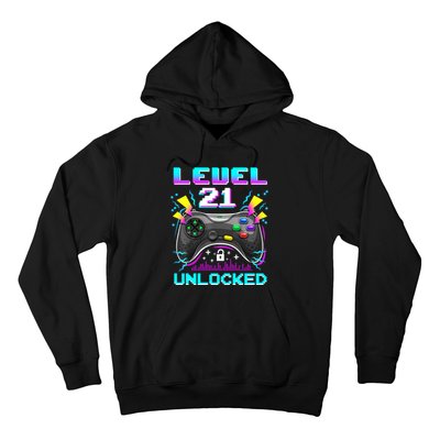 Level 21 Unlocked 21st Birthday Video Game Gift Birthday Gaming Hoodie