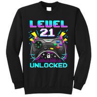 Level 21 Unlocked 21st Birthday Video Game Gift Birthday Gaming Sweatshirt