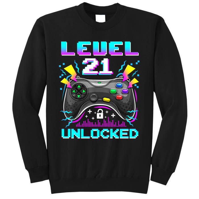 Level 21 Unlocked 21st Birthday Video Game Gift Birthday Gaming Sweatshirt