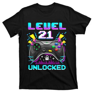 Level 21 Unlocked 21st Birthday Video Game Gift Birthday Gaming T-Shirt