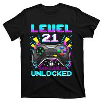 Level 21 Unlocked 21st Birthday Video Game Gift Birthday Gaming T-Shirt