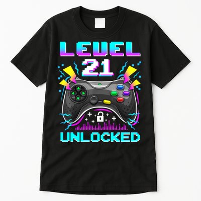 Level 21 Unlocked 21st Birthday Video Game Gift Birthday Gaming Tall T-Shirt