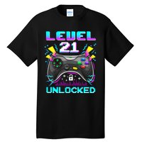 Level 21 Unlocked 21st Birthday Video Game Gift Birthday Gaming Tall T-Shirt