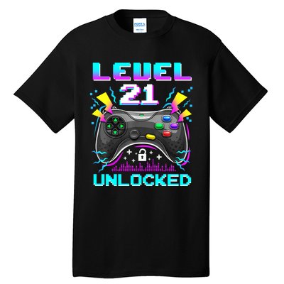 Level 21 Unlocked 21st Birthday Video Game Gift Birthday Gaming Tall T-Shirt