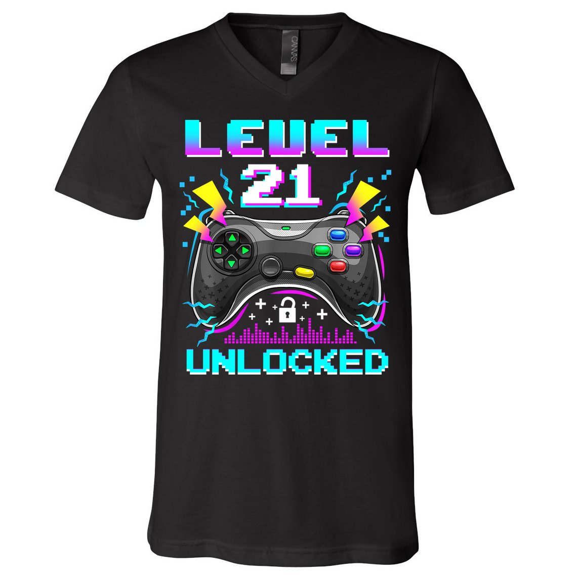 Level 21 Unlocked 21st Birthday Video Game Gift Birthday Gaming V-Neck T-Shirt
