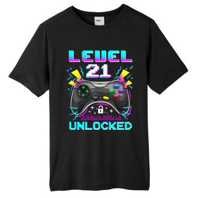 Level 21 Unlocked 21st Birthday Video Game Gift Birthday Gaming Tall Fusion ChromaSoft Performance T-Shirt