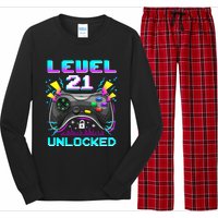 Level 21 Unlocked 21st Birthday Video Game Gift Birthday Gaming Long Sleeve Pajama Set