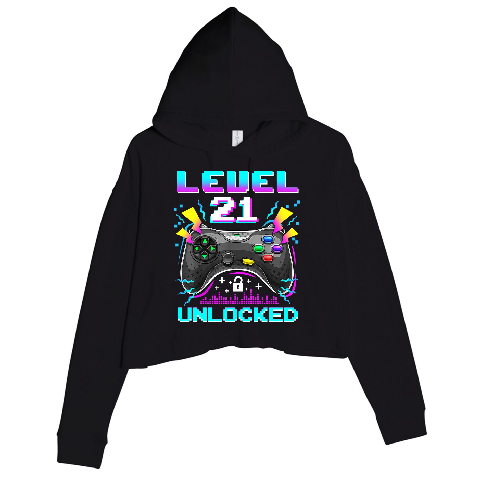 Level 21 Unlocked 21st Birthday Video Game Gift Birthday Gaming Crop Fleece Hoodie