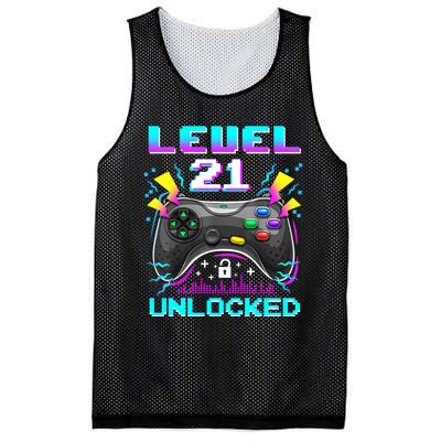 Level 21 Unlocked 21st Birthday Video Game Gift Birthday Gaming Mesh Reversible Basketball Jersey Tank