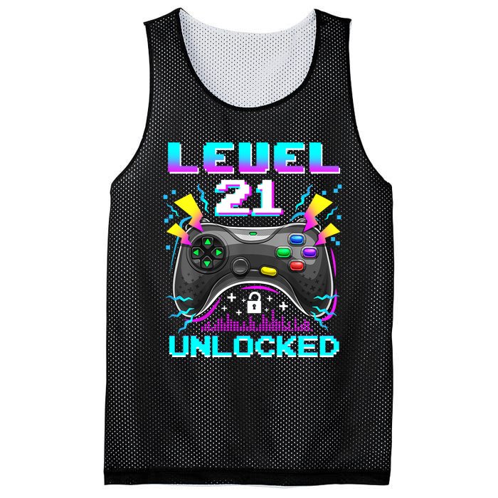 Level 21 Unlocked 21st Birthday Video Game Gift Birthday Gaming Mesh Reversible Basketball Jersey Tank