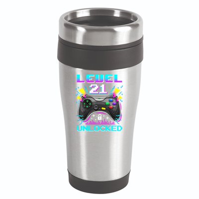 Level 21 Unlocked 21st Birthday Video Game Gift Birthday Gaming 16oz Travel Tumbler