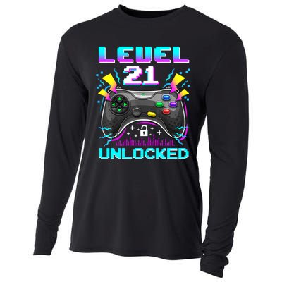 Level 21 Unlocked 21st Birthday Video Game Gift Birthday Gaming Cooling Performance Long Sleeve Crew