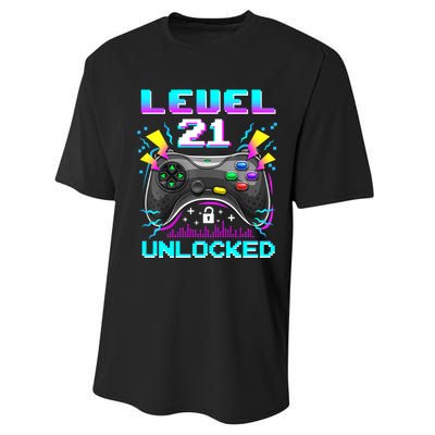 Level 21 Unlocked 21st Birthday Video Game Gift Birthday Gaming Performance Sprint T-Shirt