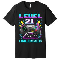 Level 21 Unlocked 21st Birthday Video Game Gift Birthday Gaming Premium T-Shirt