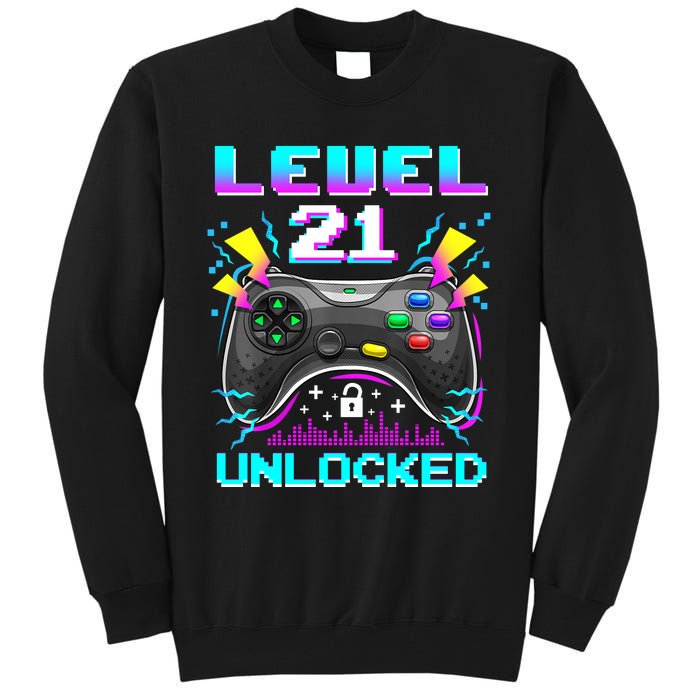 Level 21 Unlocked 21st Birthday Video Game Gift Birthday Gaming Tall Sweatshirt