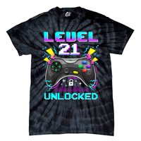 Level 21 Unlocked 21st Birthday Video Game Gift Birthday Gaming Tie-Dye T-Shirt