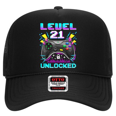 Level 21 Unlocked 21st Birthday Video Game Gift Birthday Gaming Trucker Hat