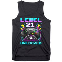 Level 21 Unlocked 21st Birthday Video Game Gift Birthday Gaming Tank Top