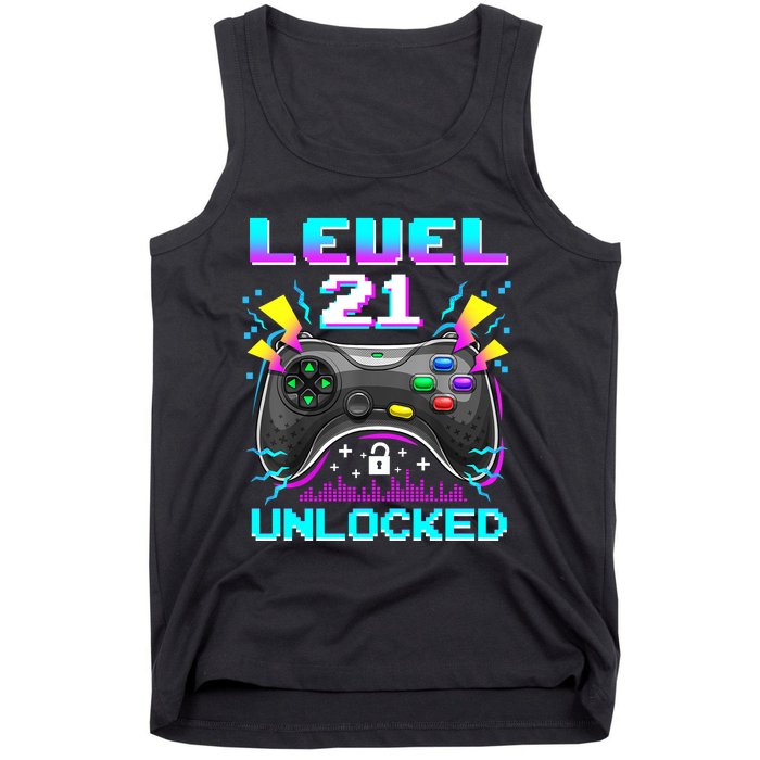 Level 21 Unlocked 21st Birthday Video Game Gift Birthday Gaming Tank Top