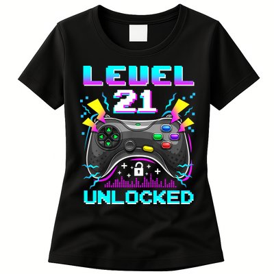 Level 21 Unlocked 21st Birthday Video Game Gift Birthday Gaming Womens T-Shirt