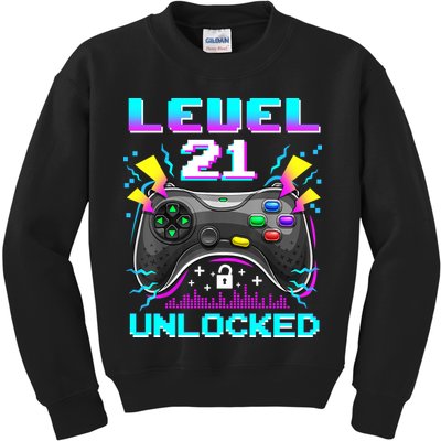 Level 21 Unlocked 21st Birthday Video Game Gift Birthday Gaming Kids Sweatshirt