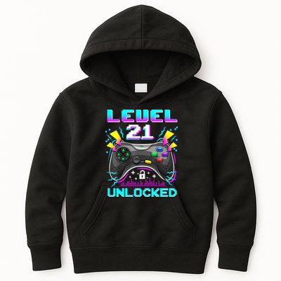 Level 21 Unlocked 21st Birthday Video Game Gift Birthday Gaming Kids Hoodie