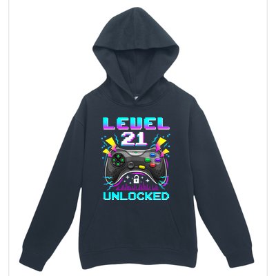 Level 21 Unlocked 21st Birthday Video Game Gift Birthday Gaming Urban Pullover Hoodie