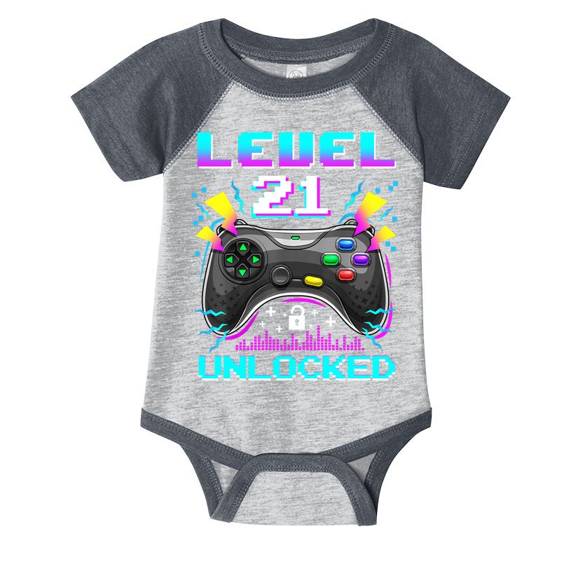 Level 21 Unlocked 21st Birthday Video Game Gift Birthday Gaming Infant Baby Jersey Bodysuit