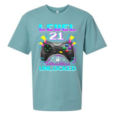 Level 21 Unlocked 21st Birthday Video Game Gift Birthday Gaming Sueded Cloud Jersey T-Shirt