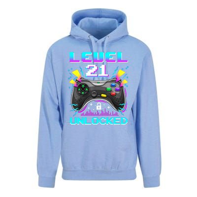 Level 21 Unlocked 21st Birthday Video Game Gift Birthday Gaming Unisex Surf Hoodie