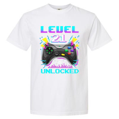 Level 21 Unlocked 21st Birthday Video Game Gift Birthday Gaming Garment-Dyed Heavyweight T-Shirt