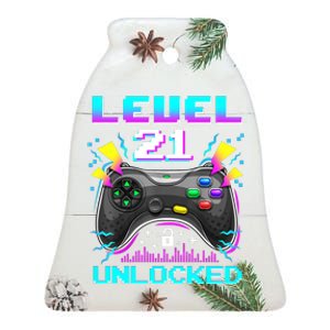 Level 21 Unlocked 21st Birthday Video Game Gift Birthday Gaming Ceramic Bell Ornament