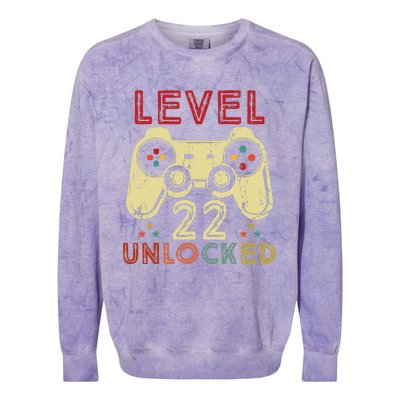 Level 22 Unlocked Birthday 22 Years Old Cool 22nd Bday Gifts Colorblast Crewneck Sweatshirt