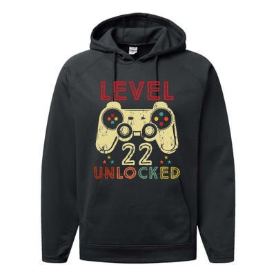 Level 22 Unlocked Birthday 22 Years Old Cool 22nd Bday Gifts Performance Fleece Hoodie