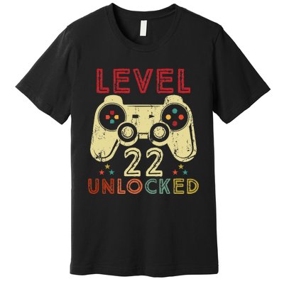 Level 22 Unlocked Birthday 22 Years Old Cool 22nd Bday Gifts Premium T-Shirt