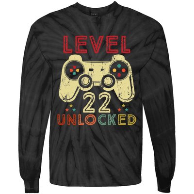 Level 22 Unlocked Birthday 22 Years Old Cool 22nd Bday Gifts Tie-Dye Long Sleeve Shirt