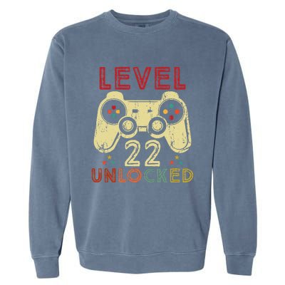 Level 22 Unlocked Birthday 22 Years Old Cool 22nd Bday Gifts Garment-Dyed Sweatshirt