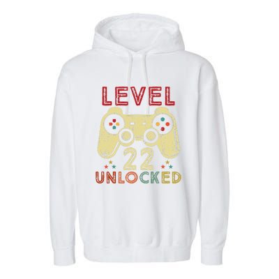 Level 22 Unlocked Birthday 22 Years Old Cool 22nd Bday Gifts Garment-Dyed Fleece Hoodie