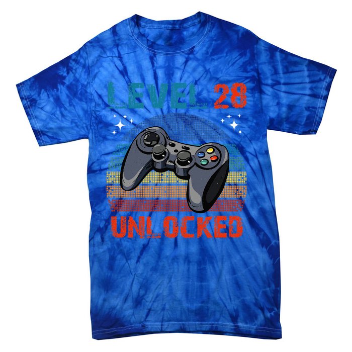 Level 28 Unlocked Video Gamer 28th Birthday Gifts Tie-Dye T-Shirt